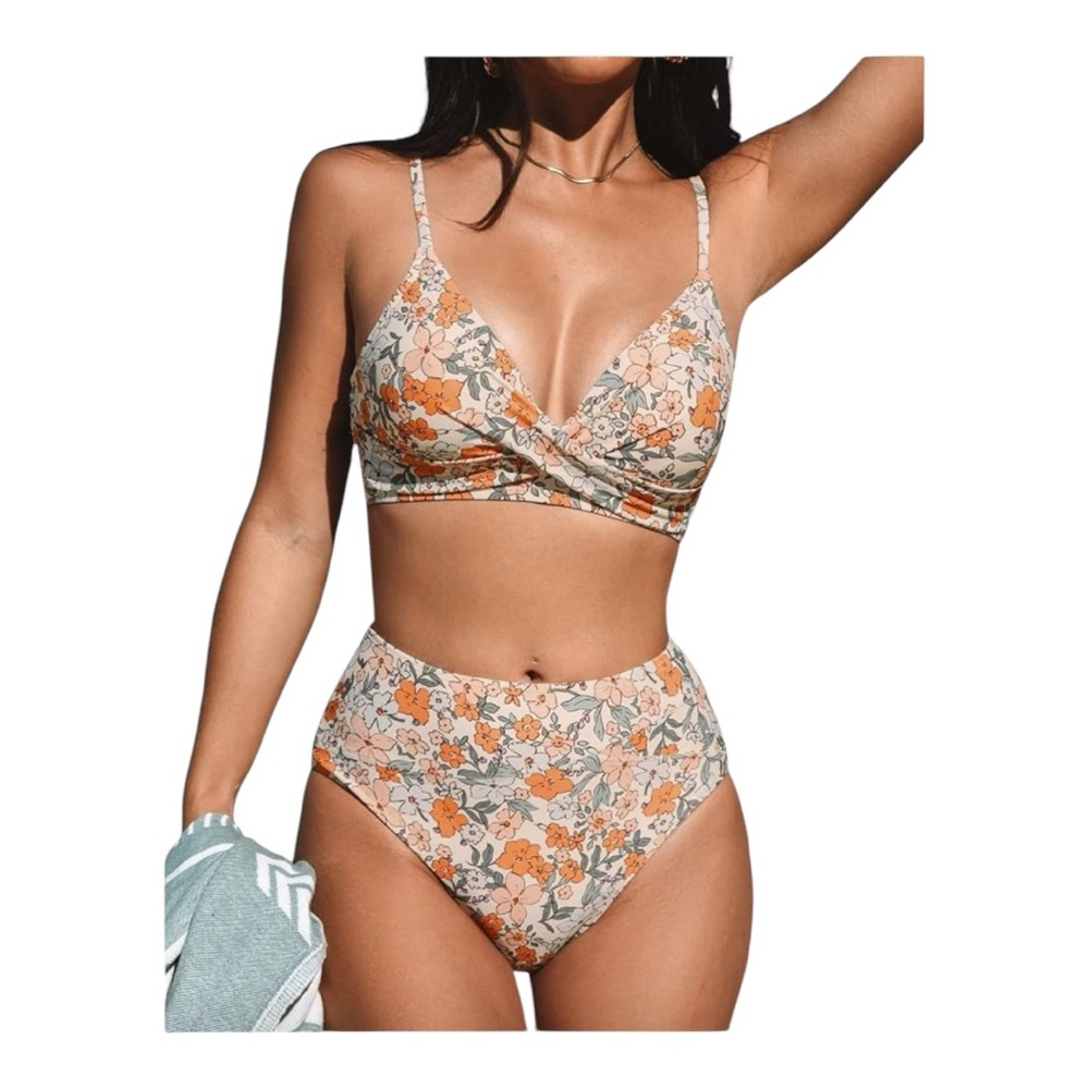 Cupshe Floral Print High Waisted Bikini Set